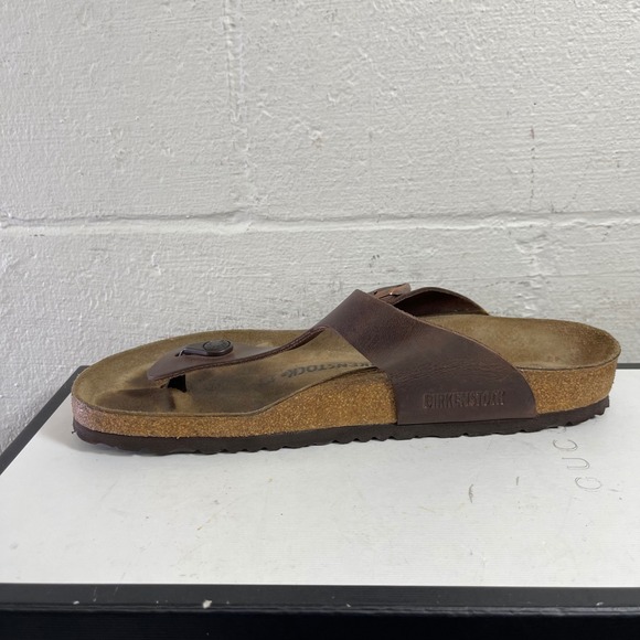 Birkenstock Gizeh Thong Sandals Brown Leather Buckle Slip On Womens 42 EU/11 US